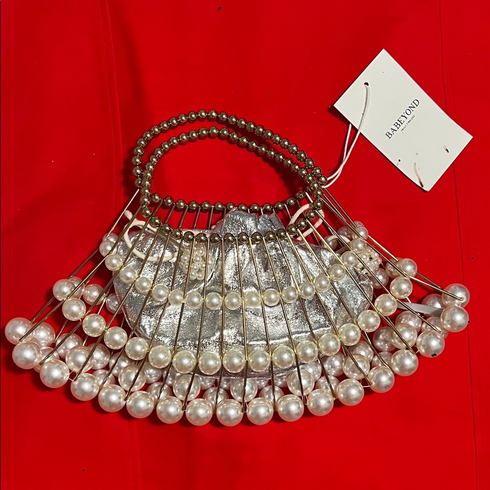 Silver Pearl-Embellished Women's Bag
